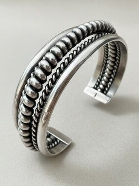 TAHE wide cuff heavy sterling silver bracelet